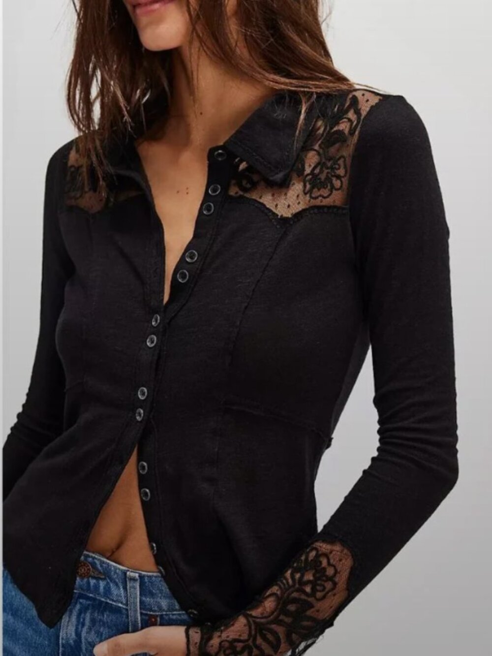 NWT Free People Rosebud Cuff Black Top